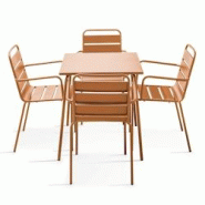 Oviala Business Ensemble table de jardin carrée et 4 fauteuils acier Caramel - marron acier 114658 Oviala Business Ensemble table de jardin carrée et 4 fauteuils acier Caramel - marron acier 114658