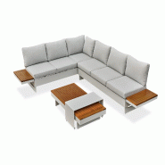 REMARQUABLE Salon de jardin d'angle 6 places en aluminium gris et bois d'acacia - MINERA - 3700917630372