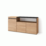 SKRAUT HOME Buffet salon et cuisine, 150x75x35cm, 3 Portes, Meuble chaussure, Chêne et noir - beige Bois manufacturé 69_5