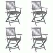 VidaXL Chaises Pliables D Extérieur Lot De 4 Et Coussins Bois D Acacia - gris 3064525
