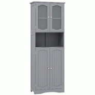 Armoire de salle de bain COSTWAY, armoire haute indépendante avec 4 portes, compartiment ouvert et étagère réglable (grise) - gris Bois manufactur