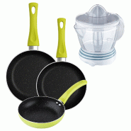 BERGNER - Jeu de 3 Poêles Ø20/Ø24/Ø28cm en Aluminium Pressé Molen Vert avec Presse-agrumes NATURALLY 40W 1,2L - aluminium PK9385