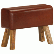 Décoshop26 - Banc tabouret design saut de cheval 58 cm en cuir véritable et manguier brun DEC025013 - 3000255019700