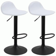 Décoshop26 - Lot de 2 tabourets de bar avec repose-pieds en PVC blanc pied trompète en métal noir 10_0004260 - blanc 3000252011356 Décoshop26 - Lot de 2 tabourets de bar avec repose-pieds en PVC blanc pied trompète en métal noir 10_0004260 - blanc 3000252011356