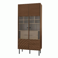 Merax Vitrine 75.5 x 35 x 164.5 cm, meuble polyvalent vitré avec tiroirs et étagères, effet noyer - multi-matériau LY93656N