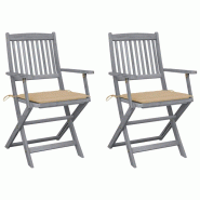 VidaXL Chaises Pliables D Extérieur Lot De 2 Et Coussins Bois D Acacia - gris 8720286284094
