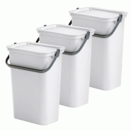 WellHome - Set de Poubelles 3x10L avec Poignée, Collection Moda, Blanc - blanc plastique PK6322