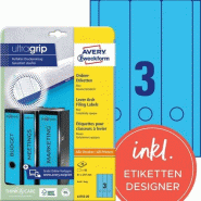Avery Zweckform 60 étiquettes pour dos de classeur Laser bleues, format 61 x 297 mm (20 feuilles A4 / cdt) - bleu L4753-20