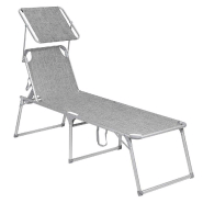 Chaise longue bain de soleil transat de relaxation grand modÈle 200 cm charge 150 kg avec dossier et parasol inclinables pliable pour jardin balcon gris chinÉ 12_0001723