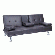 Décoshop26 - Canapé 3 places convertible avec porte-gobelets rabattables dossier réglable 166 x 97 cm similicuir marron 04_0010967 - marron 3000268