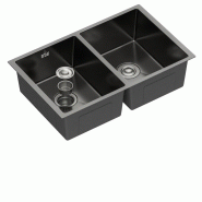 Évier sous plan 2 cuves acier inox AISI 304 noir | 193 x 760 x 470 mm | Gasfrit - noir APK_GFYL17