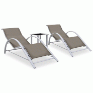 Helloshop26 - Lot de 2 transats chaise longue bain de soleil lit de jardin terrasse meuble d'extérieur avec table aluminium taupe 02_0012075 - alumin