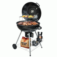 INTEC Barbecue à Charbon de Bois Ø54cm Double Grille Cuisson & Couvercle Thermostat Bac à cendres, Barbecue sur roues avec rangement - noir acier 3