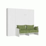 Itamoby Lit double escamotable Kentaro 160 cm avec canapé et colonne en frêne blanc et vert - blanc 8050598059425