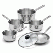 Lot de 4 casseroles en inox 16/18/20/22 cm et poêle avec couvercle 28 cm Fackelmann Rhona - gris inox 3176239913293