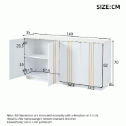 Merax Buffet 140x35x70 cm, Armoire de Rangement avec 4 Portes, Étagères Réglables, Panneau de Particules, Blanc avec Lignes Dorées - blanc N625P42
