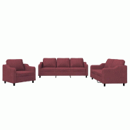 VidaXL Ensemble de canapés 3 pcs avec coussins Rouge bordeaux Tissu Modèle Sirius Compact Plus - 3201776