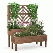 Helloshop26 - Jardinière surélevée 2 niveaux 109 x 62 x 135 cm avec treillis pour plante grimpante design en bois de sapin café 20_0020901 - Bois
