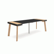 SKRAUT HOME Table console extensible, 220, Pour 10 personnes, Pieds en bois, Chêne et noir - beige Bois manufacturé 311_25
