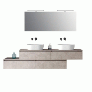 AQA Design Composition de salle de bain en mélamine, double lavabo 9 pièces ASTRA Havana Stone L.220 P.45 H.190 MPAS29-AVP - gris Bois manufacturé