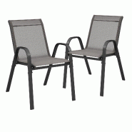 COSTWAY Lot de 2 chaises de jardin empilables, chaises empilables en textilène et structure métallique, 56 x 70 x 84 cm, gris - gris métal ZB33717SD-4