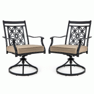 Helloshop26 - Lot de 2 chaises pivotantes de jardin 49,5 x 51,5 x 92 cm confort ultime dossier floral style moderne en métal noir 20_0020566 - noir m