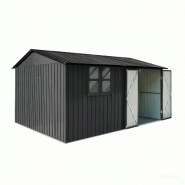 Merax abri de jardin métal avec toit à pignon, porte, serrure, fenêtre, table pliante et étagères, noir - noir métal W3600S00024 Merax abri de jardin métal avec toit à pignon, porte, serrure, fenêtre, table pliante et étagères, noir - noir métal W3600S00024