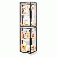Merax Vitrine en verre 44 x 42 x 164 cm, LED avec fond miroir, pour livres, vin et décoration, blanc - blanc multi-matériau N880P4919556W