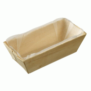 Mini barquette rectangulaire bois naturel avec papier cuisson 95ml - par 200
