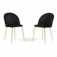 RATTATAN Lot de 2 chaises en velours avec pieds en métal, design élégant pour cuisine, salle à manger, bar ou restaurant – Sara – Noir/Or - no RATTATAN Lot de 2 chaises en velours avec pieds en métal, design élégant pour cuisine, salle à manger, bar ou restaurant – Sara – Noir/Or - no