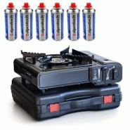 Réchaud à gaz 2200W + 6 cartouches de gaz 190g BRIXO - noir aluminium 3701599315670 Réchaud à gaz 2200W + 6 cartouches de gaz 190g BRIXO - noir aluminium 3701599315670