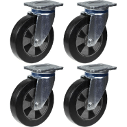 Roulette de 200mm 8" en caoutchouc noir pivotante, capacité de 1800kg, jeu de 4 Roulette de 200mm 8" en caoutchouc noir pivotante, capacité de 1800kg, jeu de 4