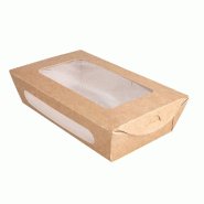 Boîte à salade en carton Kraft + couv attenant à fenêtre 900ml 20x12x5cm par 200