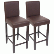 Décoshop26 - 2x tabourets de bar chaise de comptoir en synthétique marron pieds en bois foncé 04_0000097 - marron Bois massif 3000251028980