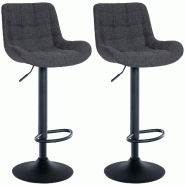 Décoshop26 - Lot de 2 tabourets de bar structure métallique noir assise en tissu noir avec surpiqûres 10_0004447 - noir métal 3000252106236