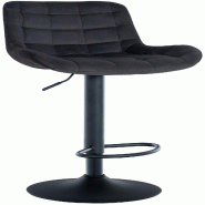 Décoshop26 - Tabouret de bar x1 en velours noir avec surpiqûres décoratives carrées cadre métal noir avec repose-pieds 10_0006205 - noir métal 3
