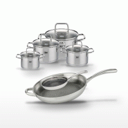 Lot 2 Poêles 24cm & 32cm Elo Relief Evolution et 4 Faitouts Elo Citrin - gris inox 3176239956139