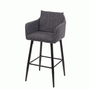 Mendler Tabouret de bar HWC-H93, chaise de bar tabouret de comptoir, repose-pieds en métal ~ tissu/textile gris foncé - gris textile 74751