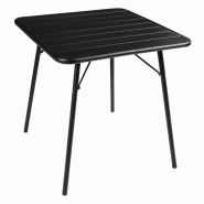 Table carrée pliable à lattes de terrasse (L)700 x (P)700 mm, en acier poudré noir, à assembler