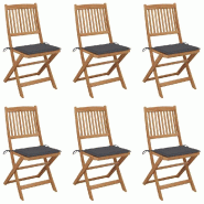 VidaXL Chaises Pliables De Jardin Lot De 6 Avec Coussins Bois D Acacia - gris 3074994