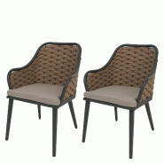 Décoshop26 - Lot de 2 chaises de jardin design avec corde tressée coussin beige structure aluminium 04_0009590 - beige aluminium 3000267557825