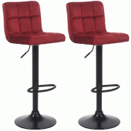 Décoshop26 - Lot de 2 tabourets de bar en velours rouge coutures décoratives piètement métal noir 10_0004147 - rouge métal 3000251954937