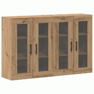 Helloshop26 - Lot de 2 armoires murales rustiques chêne artisan 69,5 x 34 x 90 cm avec portes en verre élégant en bois d'ingénierie 02_0056059 - v