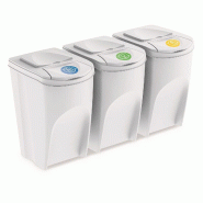 Prosperplast - Jeu de 3 poubelles de recyclage 105L Sortibox en plastique de couleur blanche - blanc plastique ZA1277