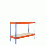 SimonRack Rayonnage industriel, 900x1200x450 mm, 400 kg au point de flexion, 2 étagères bois, rayonnage garage, Bleu/Orange/Bois- Ecoforte - orange
