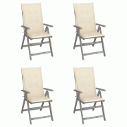 VidaXL Chaises Inclinables De Jardin Lot De 4 Et Coussins Bois Acacia - gris 8720286296288