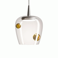 Zafferano Suspension Bilia Ø18 cm en Aluminium et Verre Soufflé, finition Or Antique, LED intégrée 8W, lumière chaude 2700K, design élégant - d
