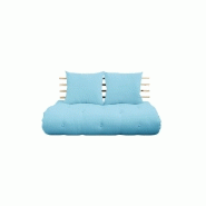 CANAPÉ LIT FUTON SHIN SANO BLEU CLAIR ET PIN MASSIF COUCHAGE 140*200 CM.