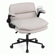COSTWAY Chaise de tailleur avec roulettes, réglable, accoudoirs relevables et assise large, rembourrée, bascule - beige métal ON33395NQ