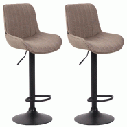 Décoshop26 - Lot de 2 tabourets de bar chaises haute en tissu taupe coutures verticales support en métal noir 10_0006665 - noir métal 3000265695185